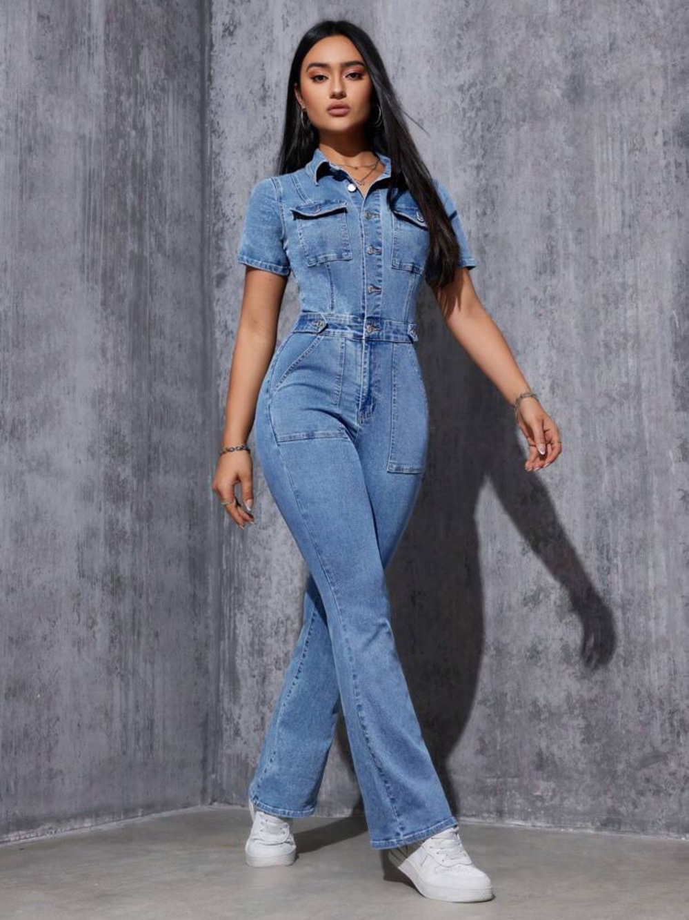 Light Blue Women's Denim Jumpsuit Jeans